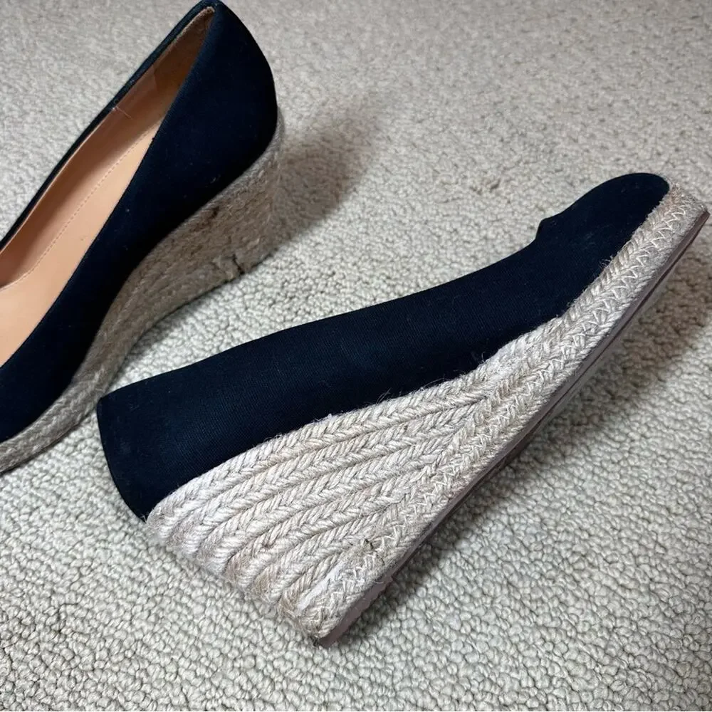 J.Crew Seville Black Canvas Wedge Espadrilles Sz 8.5 Timeless Summer Staple
